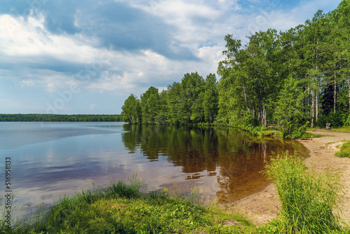 Summer landscape on the lake.Vsevolozhsk. Leningrad region.