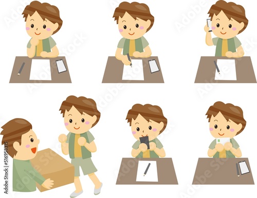 カタログで商品を選び、注文して受け取る男の子