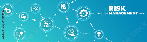 Risk management vector illustration. Concept with icons related to risk analysis or risk assessment and identification in business, in a company or in finance.