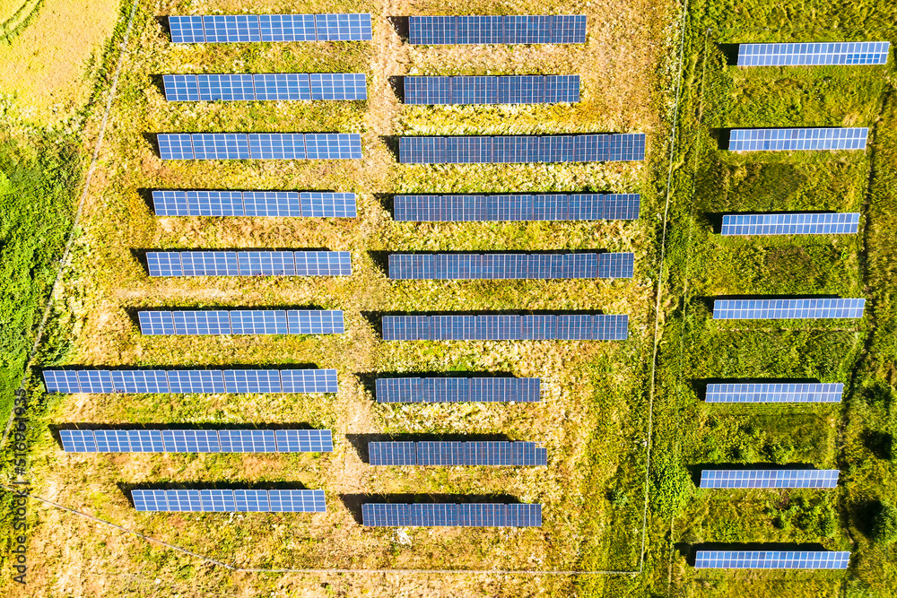 Aerial view of a solar panel for electricity production