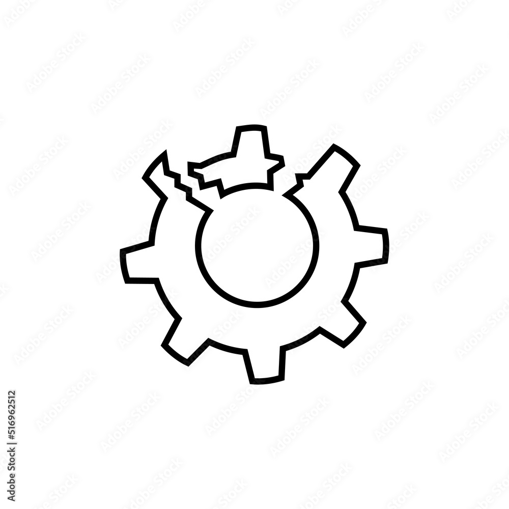 Black thin line broken gear like disruption icon. flat stroke style trend modern logotype graphic art design web element isolated on white. concept of breaking detail or poor work of the mechanism Black thin line broken gear like disruption icon. flat stroke style trend modern logotype graphic art design web element isolated on white. concept of breaking detail or poor work of the mechanism
