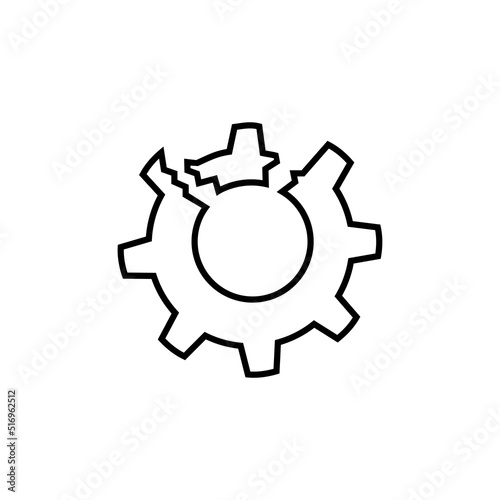 Black thin line broken gear like disruption icon. flat stroke style trend modern logotype graphic art design web element isolated on white. concept of breaking detail or poor work of the mechanism