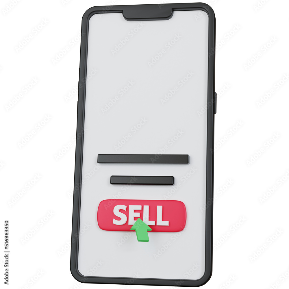3d rendering black smartphone with red sell icon button isolated 3d rendering black smartphone with red sell icon button isolated