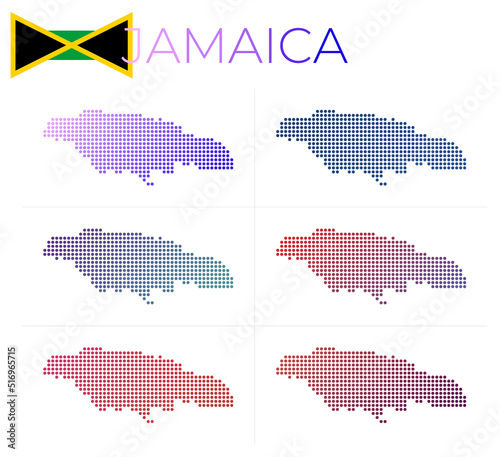Jamaica dotted map set. Map of Jamaica in dotted style. Borders of the country filled with beautiful smooth gradient circles. Attractive vector illustration.