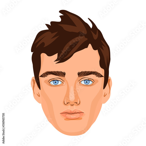 Handsome man portrait isolated on white background. Detailed illustration of male face. Blue eyes dark hair.