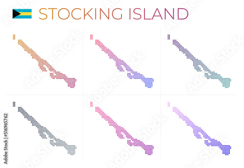 Stocking Island dotted map set. Map of Stocking Island in dotted style. Borders of the island filled with beautiful smooth gradient circles. Attractive vector illustration.