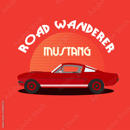 vintage car poster  retro car  red car  mustang