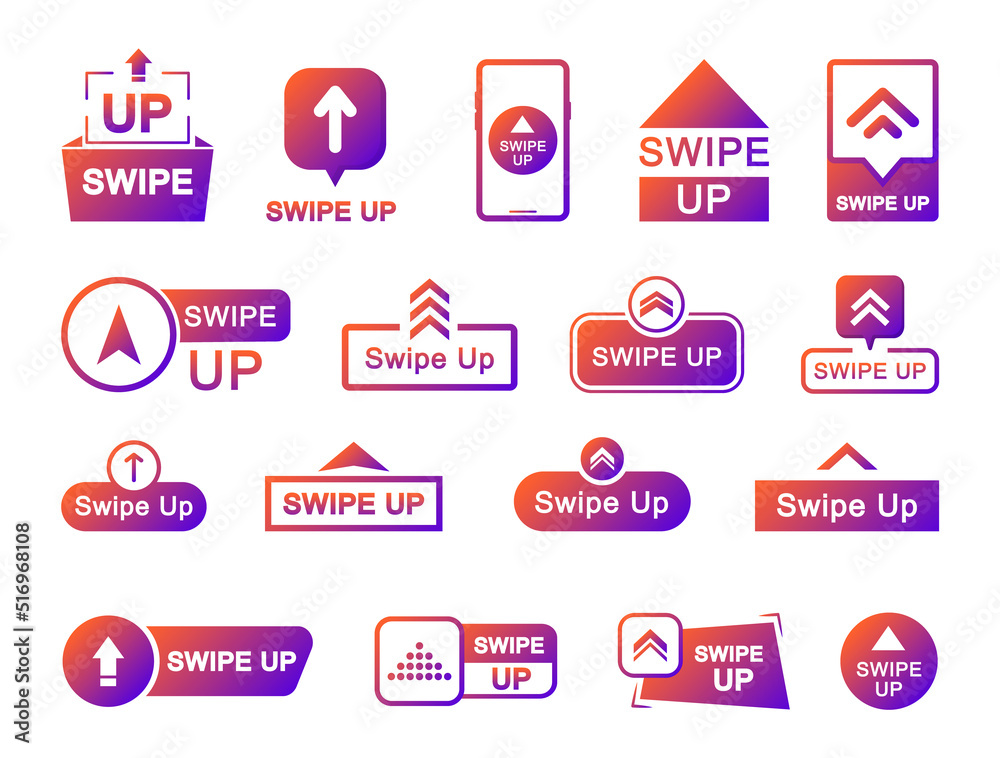 Swipe up icon set. Arrow up buttons. Swipe Up icons for social media stories. Scroll pictogram. Web icons for advertising and marketing. Vector illustration. Swipe up icon set. Arrow up buttons. Swipe Up icons for social media stories. Scroll pictogram. Web icons for advertising and marketing. Vector illustration.