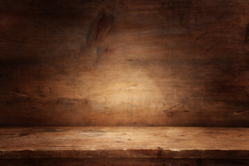 Image of table in front dark wooden brown background
