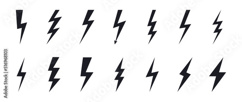 Set of lightning icon. Lightning bolt  thunder bolt signs. Energy symbol. Charge icon. Vector illustration.