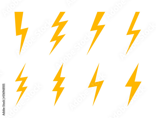 Set of lightning icon. Lightning bolt, thunder bolt signs. Energy symbol. Charge icon. Vector illustration.