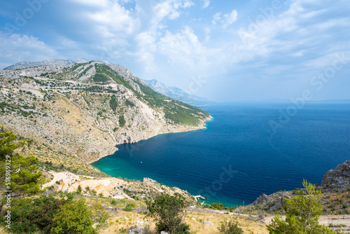 view on azure bay on Makarska riviera in Dalmatia in Croatia