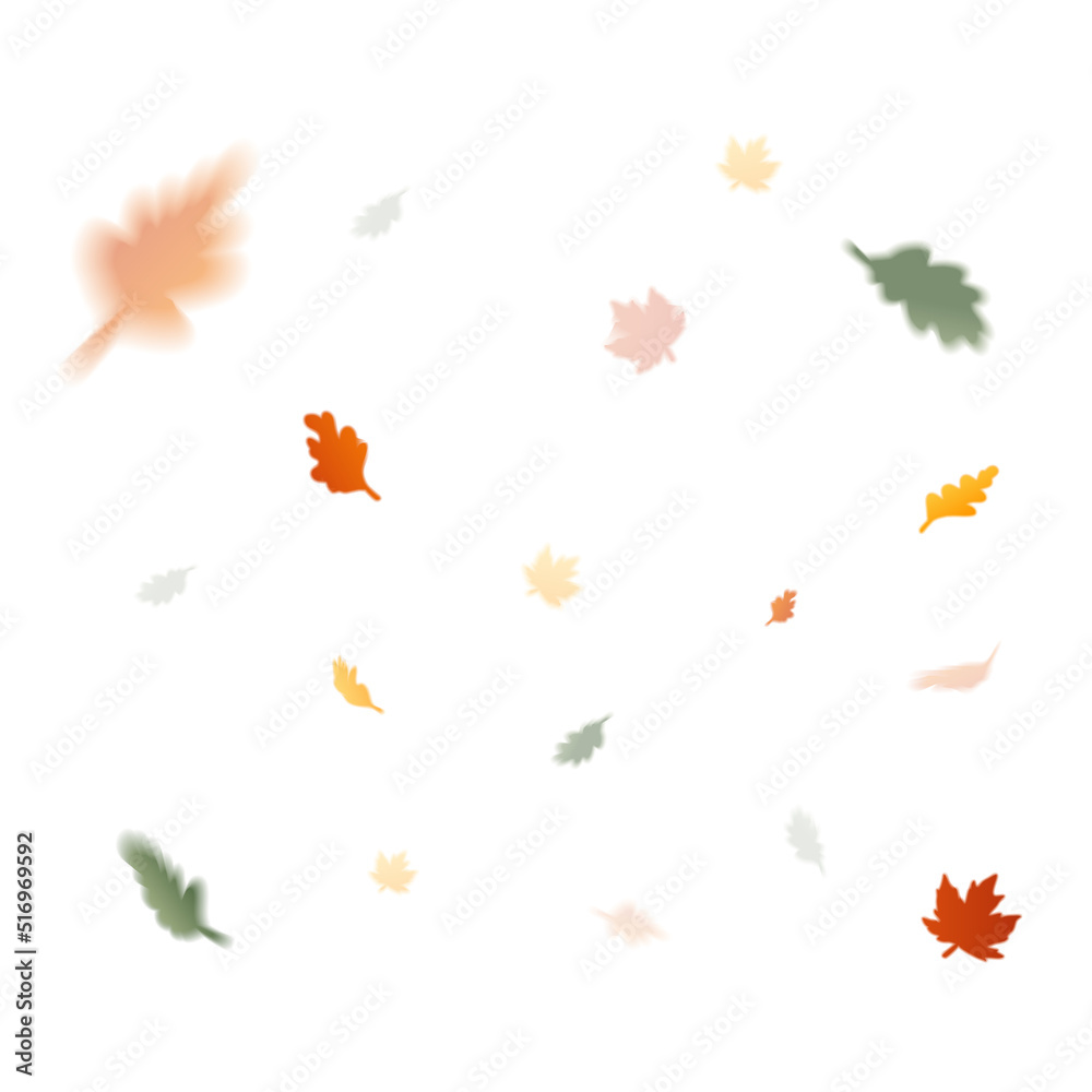 Bright flying autumn leaves seamless pattern isolated on white background