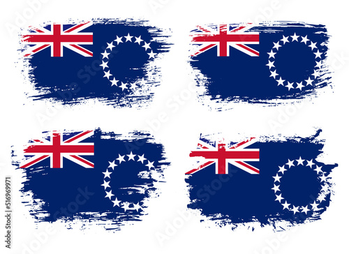 Artistic Cook Islands country brush flag collection. Set of grunge brush flags on a solid background