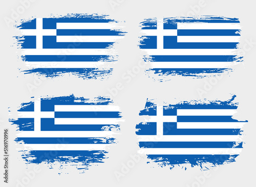 Artistic Greece country brush flag collection. Set of grunge brush flags on a solid background