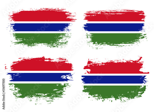 Artistic Gambia country brush flag collection. Set of grunge brush flags on a solid background