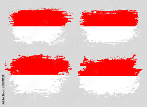 Artistic Indonesia country brush flag collection. Set of grunge brush flags on a solid background