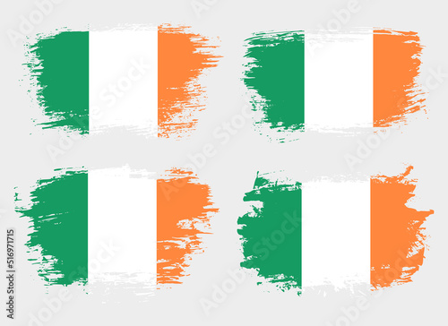 Artistic Ireland country brush flag collection. Set of grunge brush flags on a solid background photo