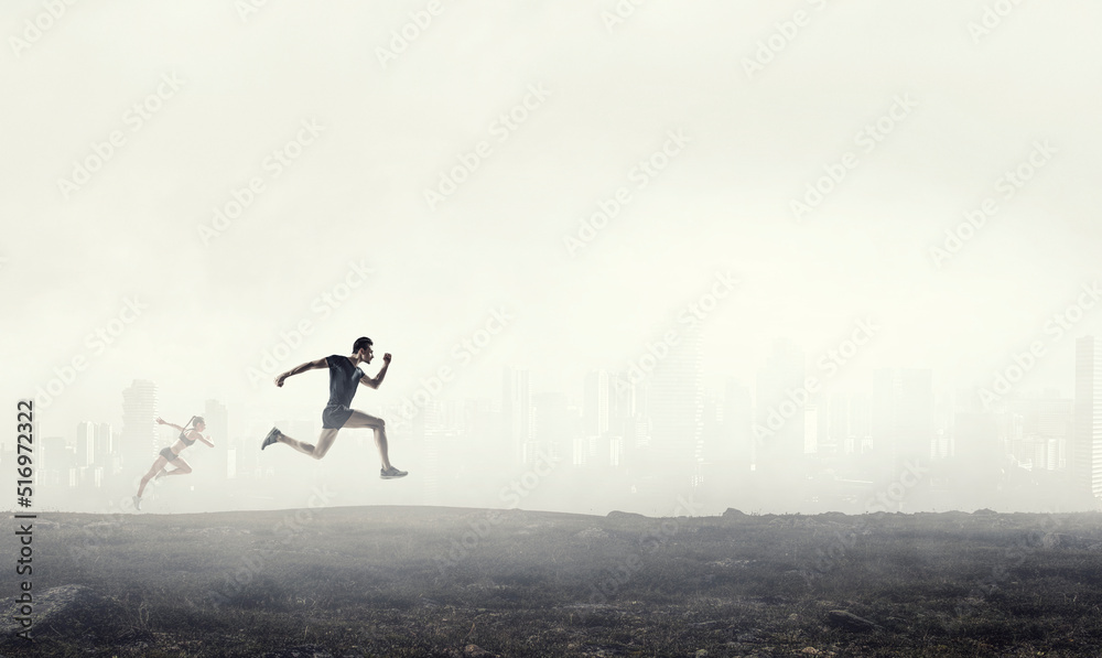 Man in sportwear running . Mixed media Man in sportwear running . Mixed media