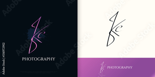 KC Initial Signature Logo Design with Elegant and Minimalist Handwriting Style. Initial K and C Logo Design for Wedding, Fashion, Jewelry, Boutique and Business Brand Identity