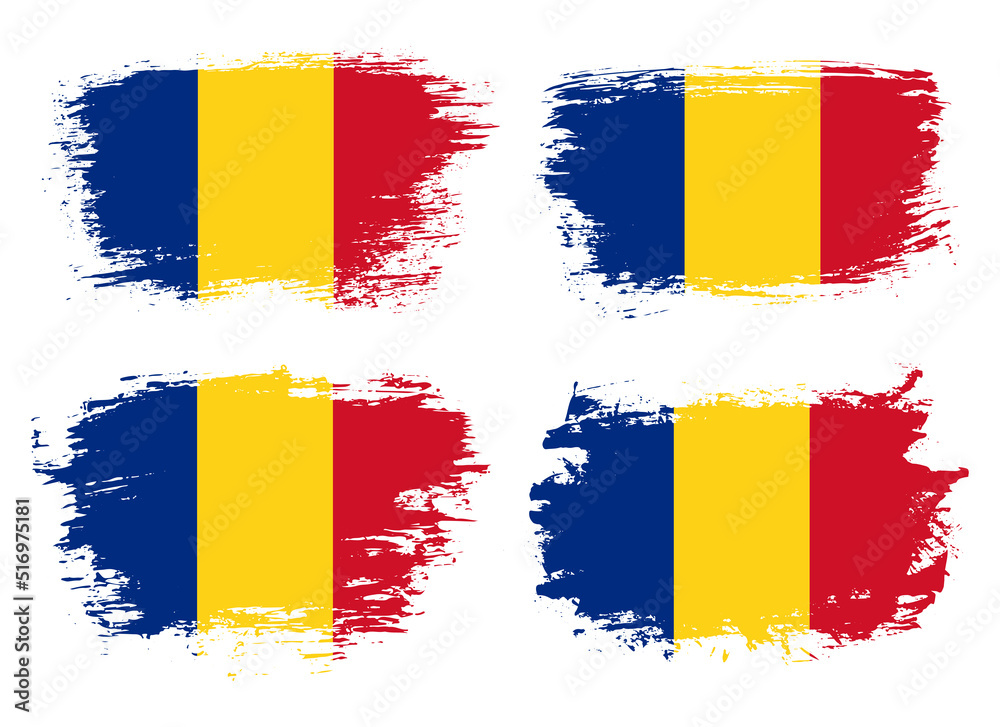 Fototapeta premium Artistic Romania country brush flag collection. Set of grunge brush flags on a solid background
