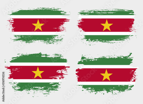 Free Download Artistic Suriname country brush flag collection. Set of grunge brush flags on a solid background - GFXLoad