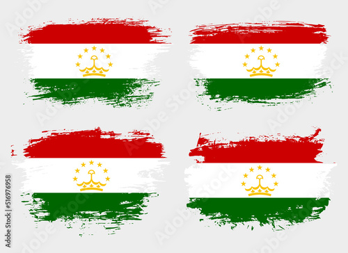 Artistic Tajikistan country brush flag collection. Set of grunge brush flags on a solid background