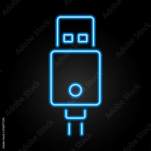 usb cord neon sign, modern glowing banner design, colorful modern design trends on black background. Vector illustration.
