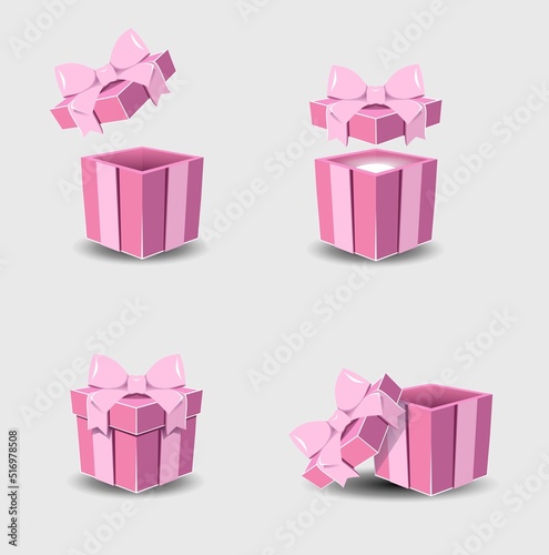 Gift box with a ribbon bow on a gray background.
   Realistic vector icon for gift,
   birthday or wedding banners
