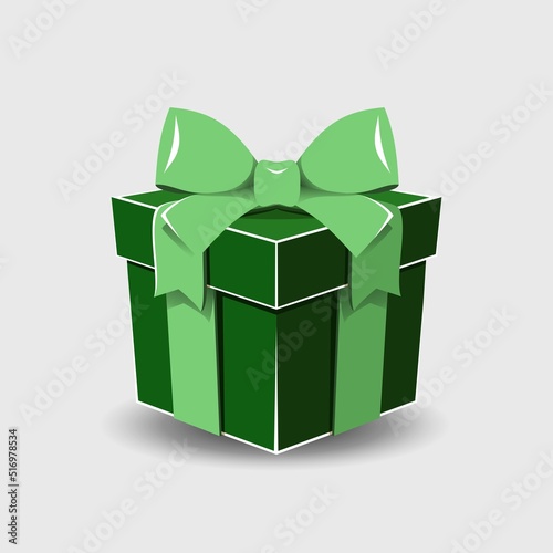 Gift box with a ribbon bow on a gray background.
   Realistic vector icon for gift,
   birthday or wedding banners
