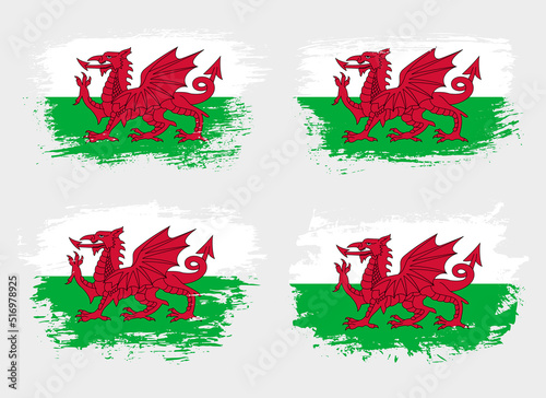 Artistic Wales country brush flag collection. Set of grunge brush flags on a solid background