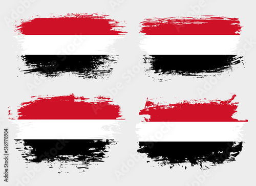 Artistic Yemen country brush flag collection. Set of grunge brush flags on a solid background