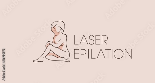 Logo laser epilation beauty. Beautiful girl's body, curved lines. Delicate, soft, beige colors