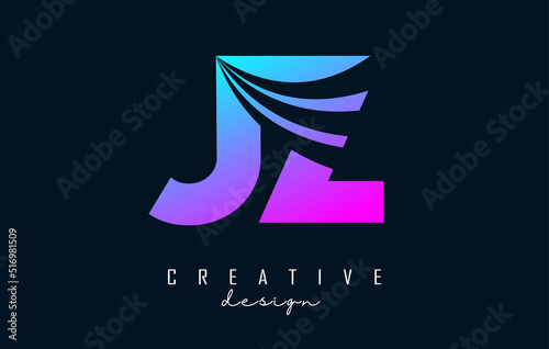Creative colorful letters JZ j z logo with leading lines and road concept design. Letters with geometric design.