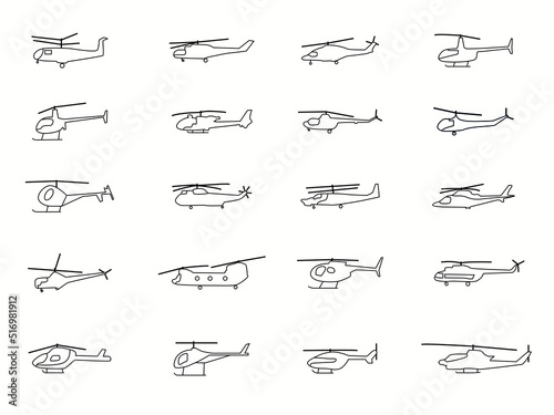 helicopter icon set.aircraft outline vector doodle