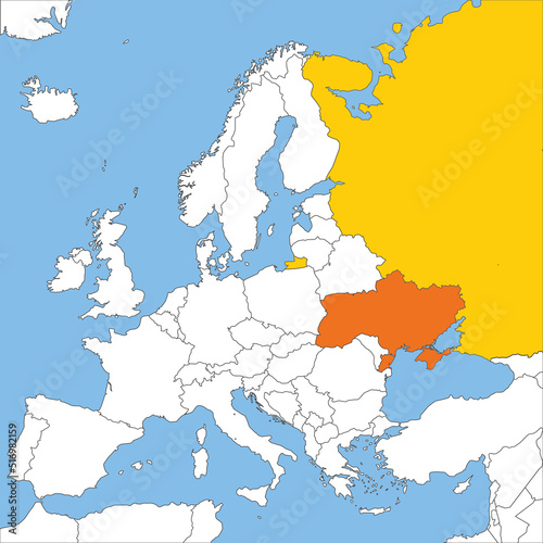 ヨーロッパ全体の白地図とロシア、ウクライナ