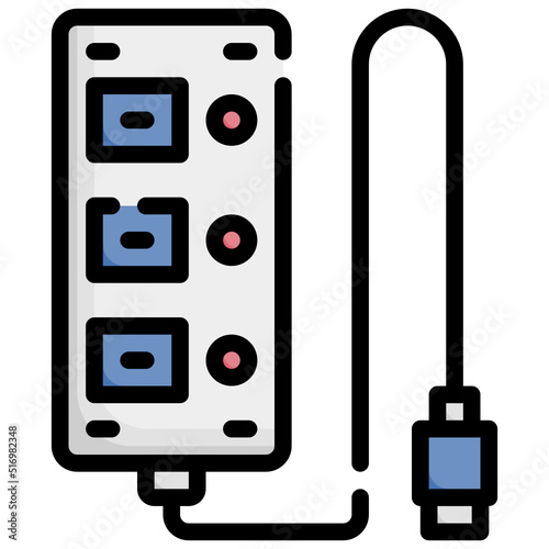 USB HUB filled outline icon,linear,outline,graphic,illustration