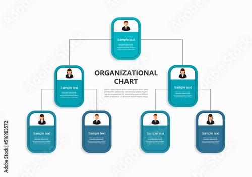 Corporate organizational chart with business avatar  icons. Business hierarchy infographic elements. Vector illustration