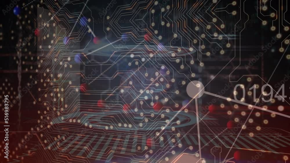 Animation of dna strand over computer circuit board and data processing Animation of dna strand over computer circuit board and data processing