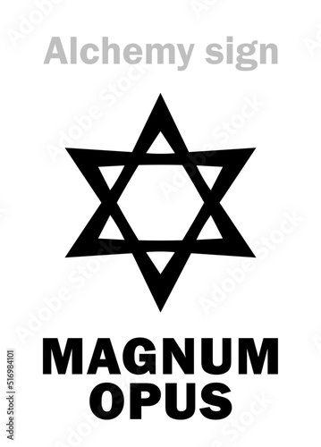 Alchemy Alphabet: MAGNUM OPUS (The Great Work, The Great Deed) — The creation of The Philosopher's Stone, efforts to discover it; the Result of merging the primary elements (The Mystical Union).