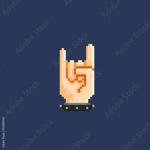 metal hand sign in pixel art style