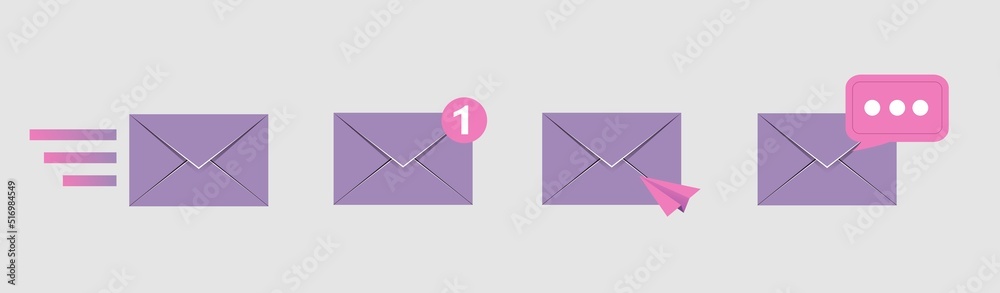 mail envelope icon set with marker new message isolated on grey ...