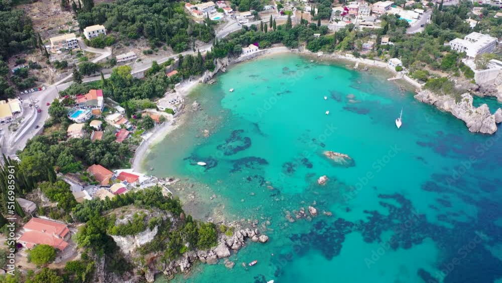 Hearth shaped bay in Palaiokastritsa village, Corfu Island, Greece, 4k