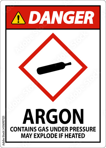 Danger Argon GHS Sign On White Background