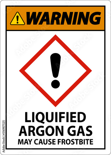 Warning Liquified Argon Gas GHS Sign On White Background