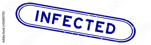 Grunge blue infected word rubber seal stamp on white background