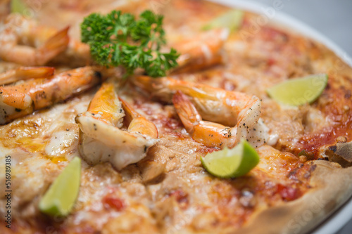pizza with shrimp mushrooms and cheese