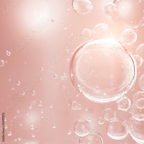 Rose Gold bubble oil or serum isolated on yellow background. concept skin care cosmetics solution. 3d rendering.