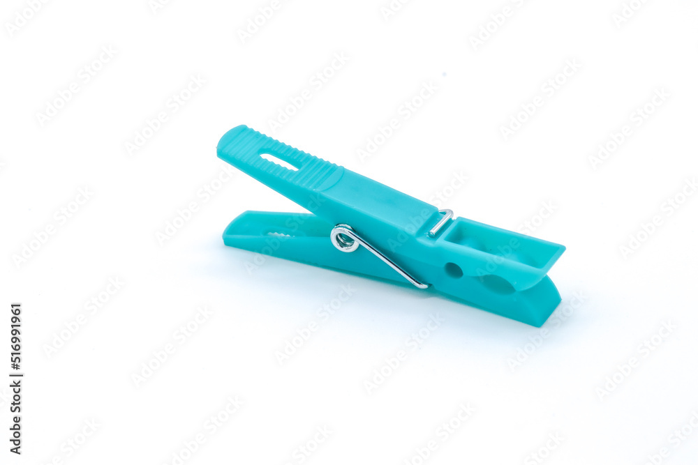 plastic clothespin blue color on white background plastic clothespin blue color on white background
