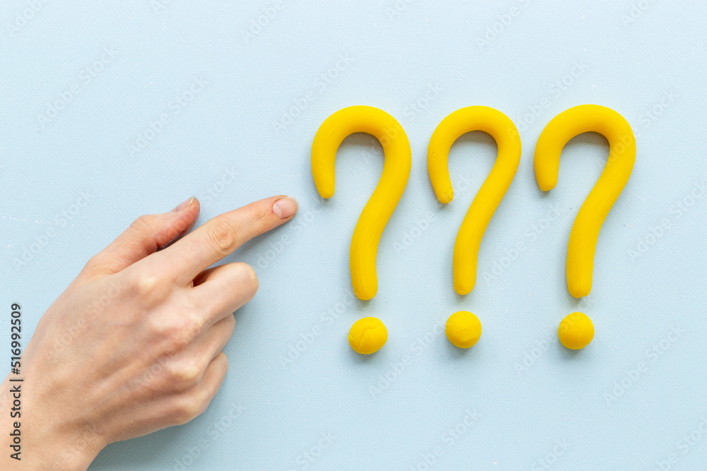 Hand with question mark symbol. FAQ and help concept